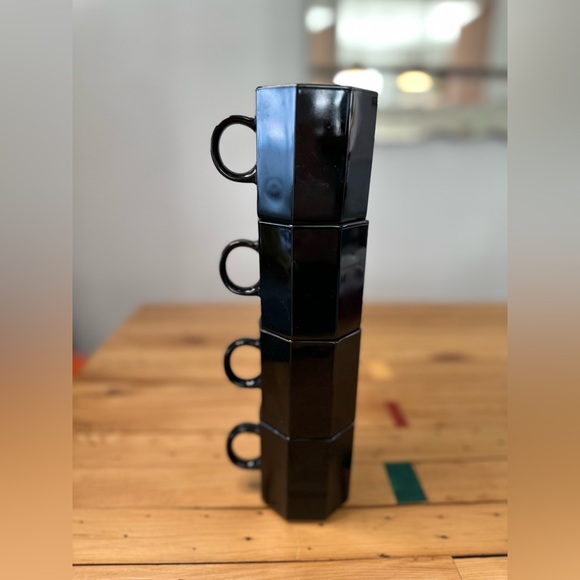 Vintage Black Glass Octime Octagon Coffee Mugs - Picture 9 of 9